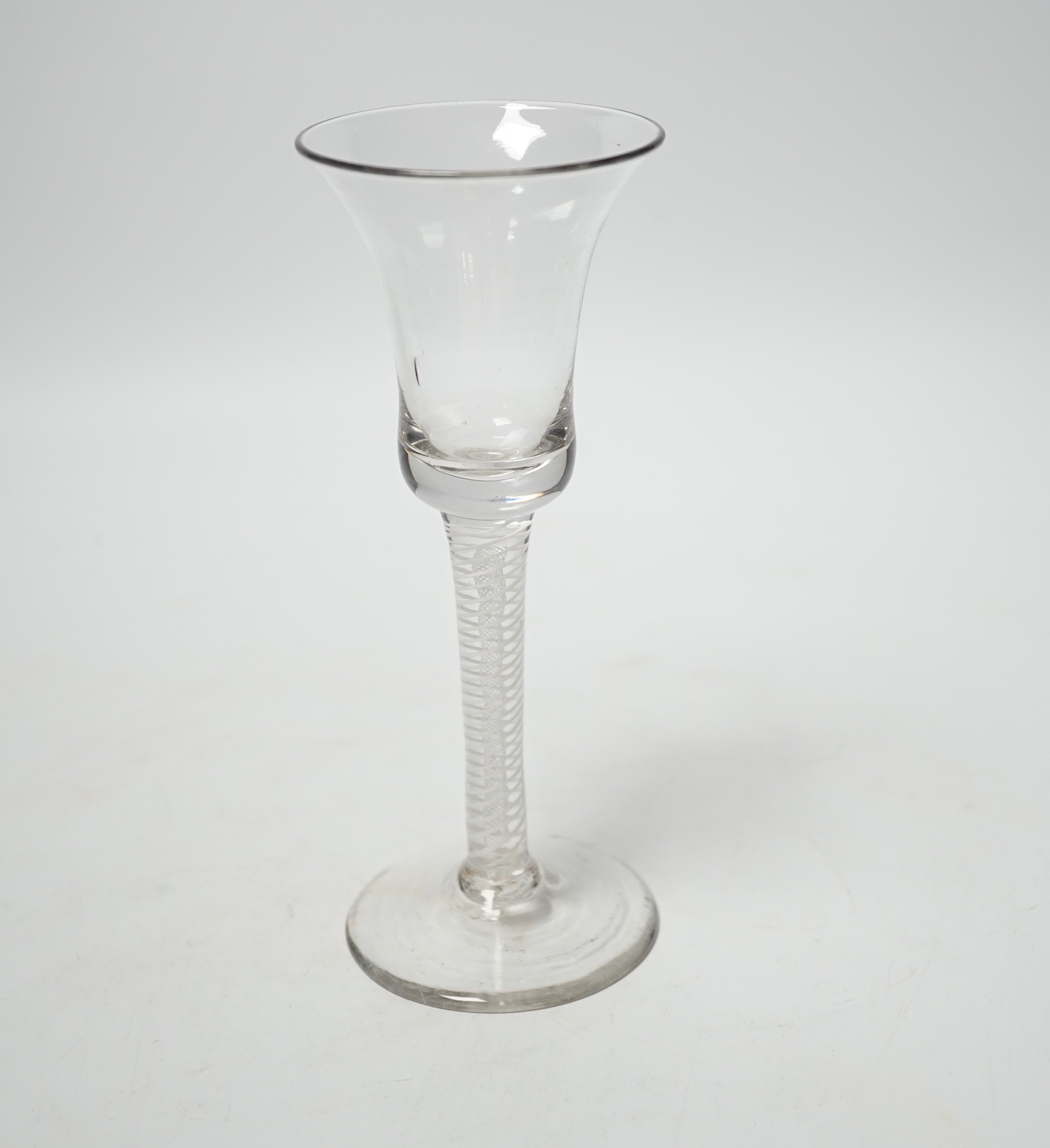 A rare 18th century DSOT wine glass with bell shaped bowl, 17cm